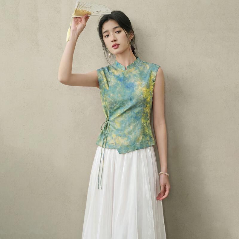 Shangdubiella Elegant Chinese Style Chiffon Blouse & A-line Skirt Set