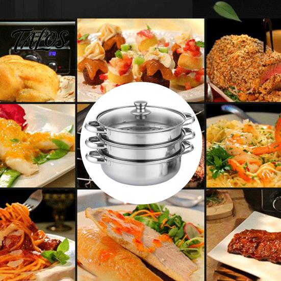 3 Tier Steamer Pot for Cooking Stainless Steel Set with Lid Food Stackable Kitchen Storage Optimization Space Saving Visual Handle Design Multipurpose