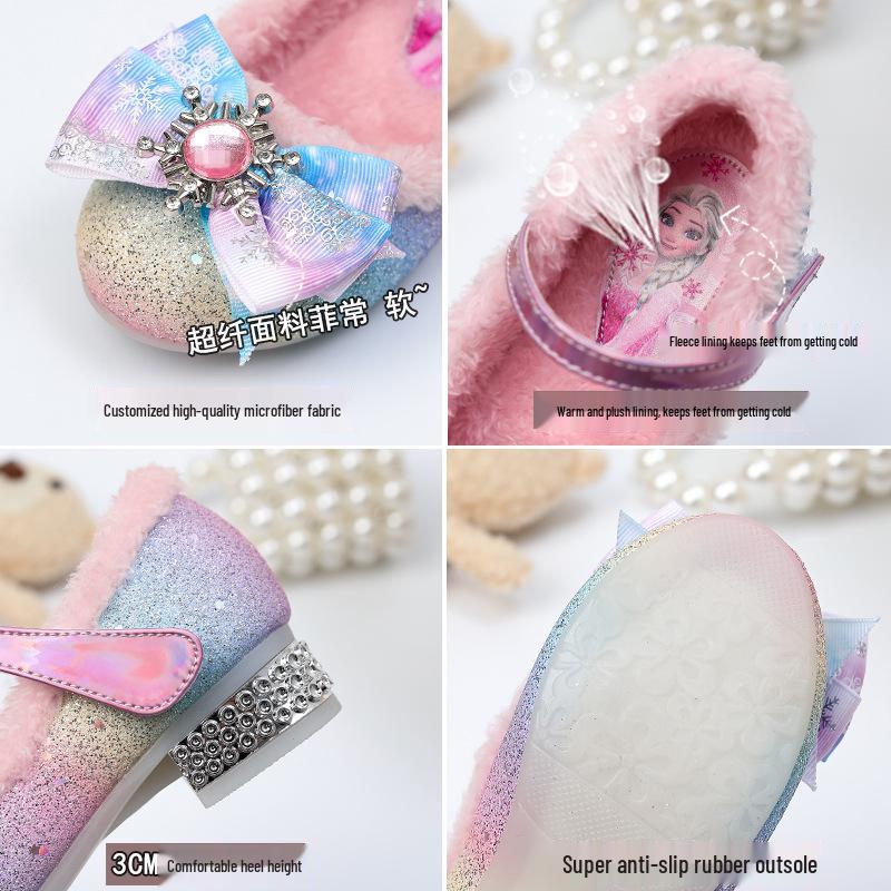 Kristall Prinzessin High Heels: Winter-Fleece gefütterte Schuhe für Mädchen mit Schleifen-Design
