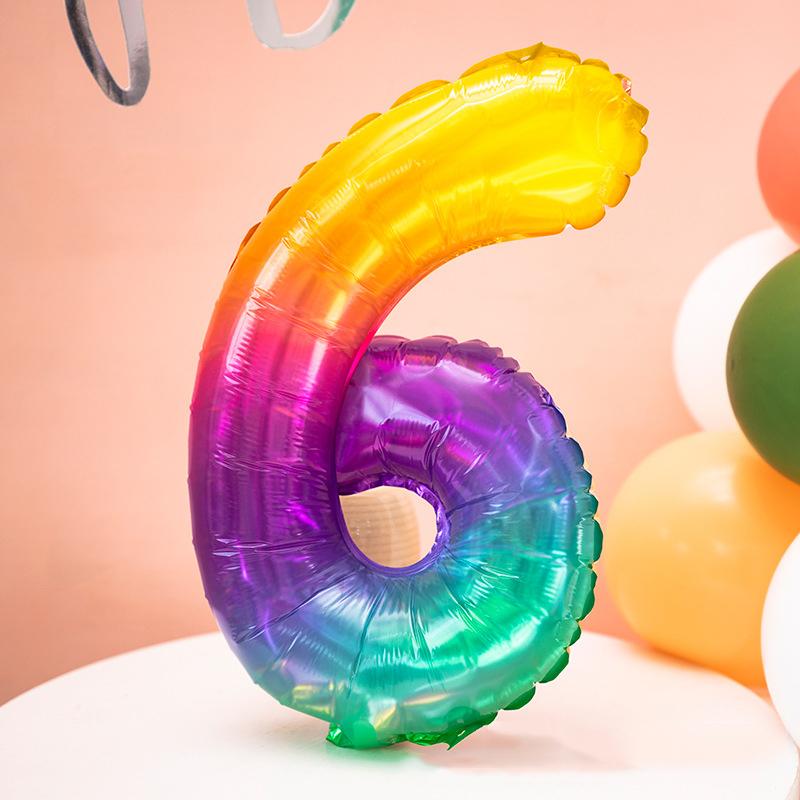 1pc 16inch New Rainbow 0-9 Gradient Number Aluminum Foil Balloons Birthday Celebration Party Decoration Children's Toy Balloon