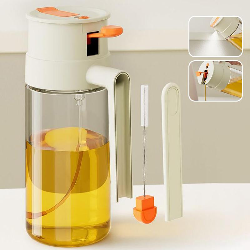 470/650Ml 2 In 1 Oil Spray Bottle With Pour Spout Leakproof Multifunctional Large Capacity Glass Oiler Kitchen Cooking Accessory