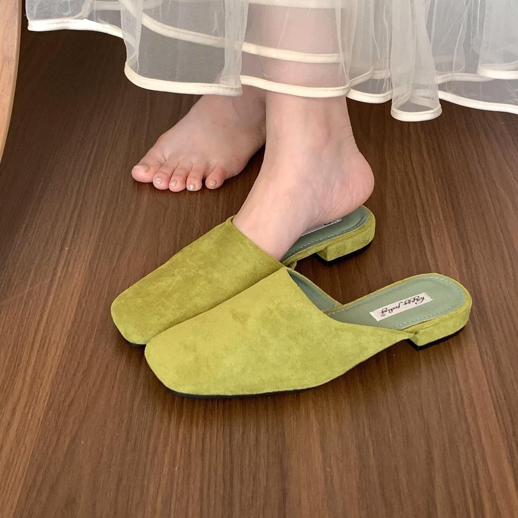 Zapatillas de Mujer Marca Bailamos Moda Zapatos Muller de Punta Cuadrada Tacón Bajo de Lujo para Señora Zapatillas de Exterior Moda Verano Chanclas Versátiles
