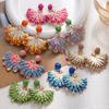 Ethnic Style Hand-Woven Raffia Colored Flower Earrings High-End Bohemian Vacation Style Sweet Earrings