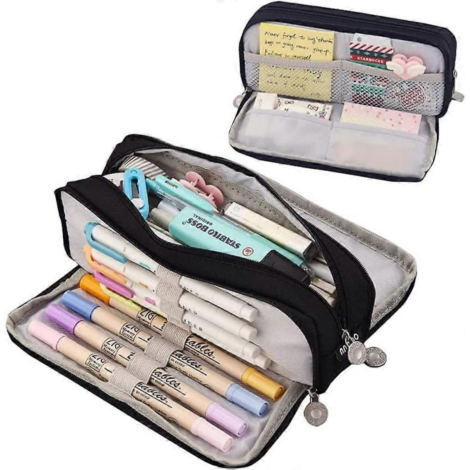 

Большой пенал с 3 отделениями, вместительная сумка для карандашей и ручек для девочек и мальчиков, переносная сумка для хранения канцелярских принадлежностей для офиса и школы, косметичка для студентов чёрный