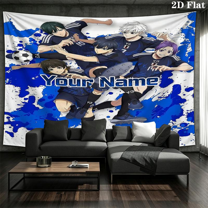 Blue Lock Soccer Custom Name Wall Tapestry Aesthetic Wall Hanging Printed Fabric Blanket Decorative Tapestries For Bedroom Living Room Home Decor