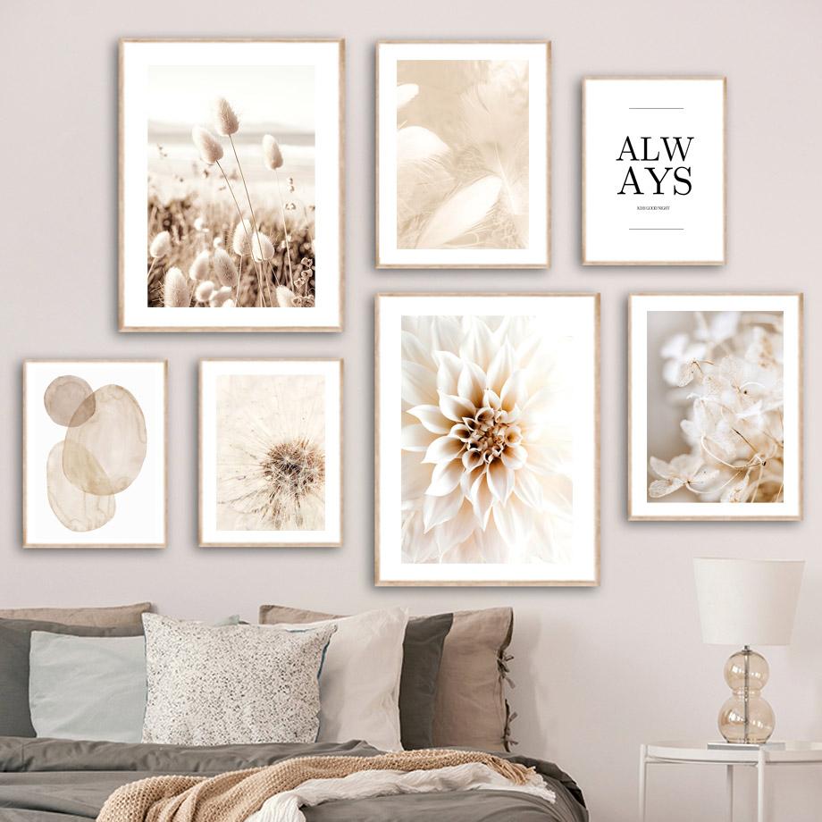 Nordic Beige Dandelion Flower Plant Feather Canvas Painting Wall Nature Art Posters Prints Pictures For Living Room  Home Decor