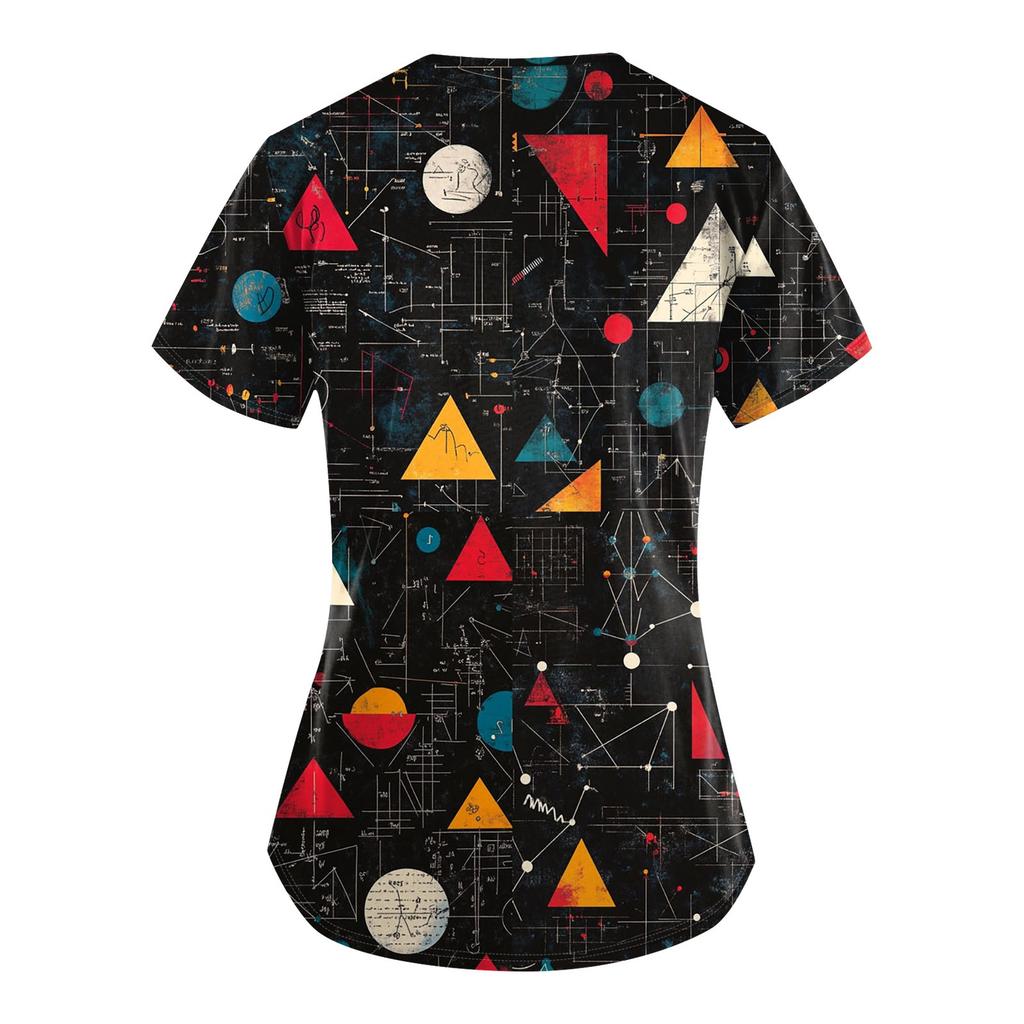 Women's Small Animal Cartoon Print Loose V-neck Pocket Short-sleeved  Uniform  Uniform