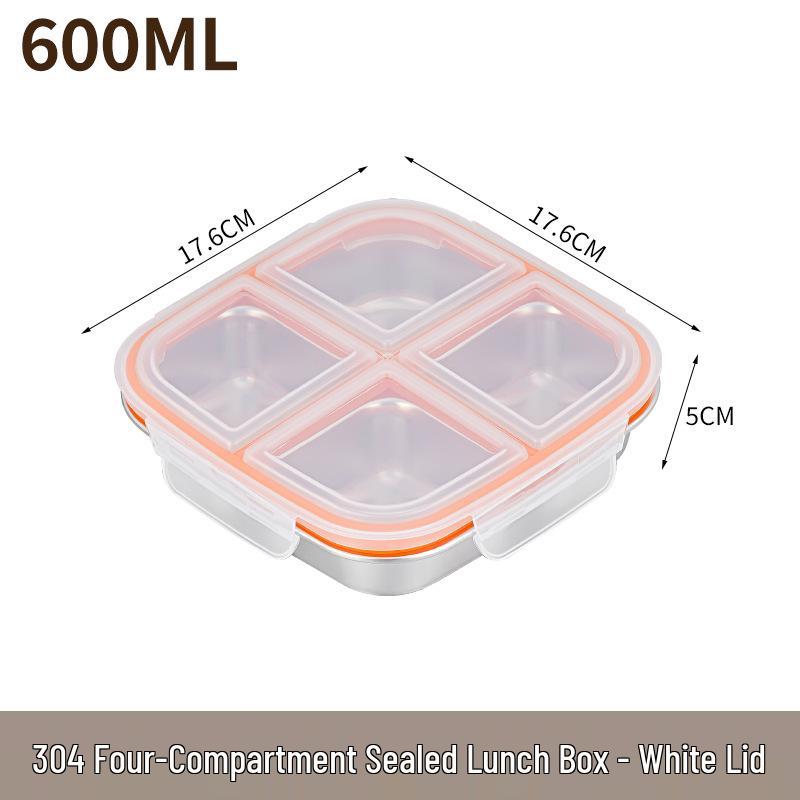 

304 Stainless Steel Multi-Compartment Bento Box, Leak-Proof, Includes 3 or 4 Grid Options