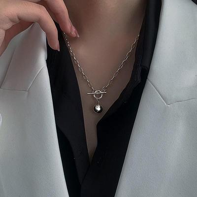 Korean Trendy Geometric Round Bead Pendant Necklace