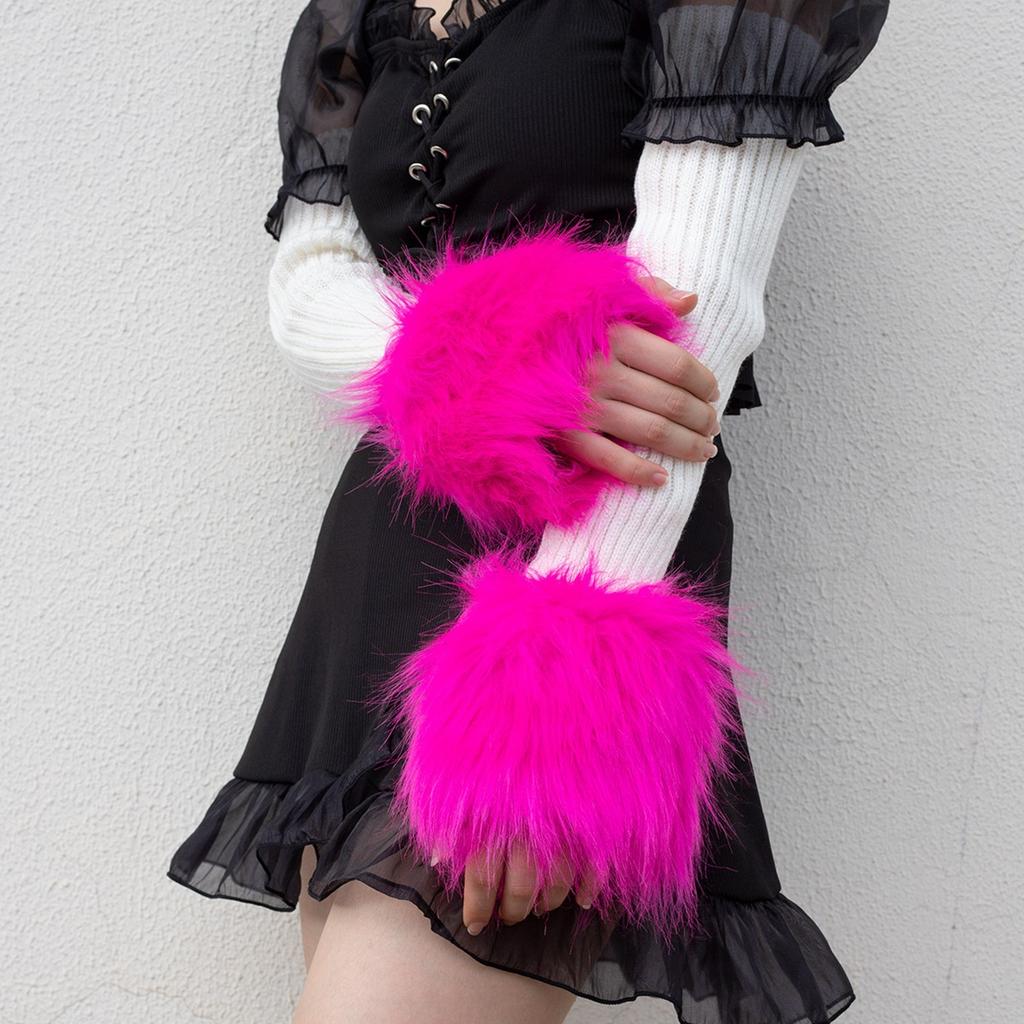 Damen Einfarbig Kunstpelz Handgelenkstulpen Winter Pelzig Bänder Armstulpe Handgelenk Slap On Stulpen Armstulpe Plüsch Verdicken