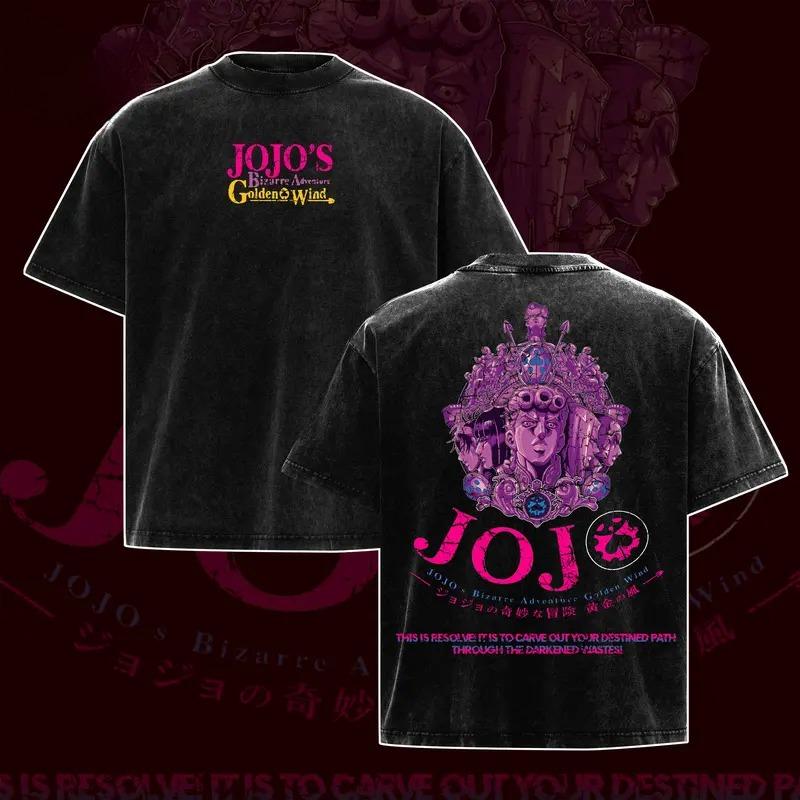 Футболка с принтом Джованна Джованна Аниме JoJo s Bizarre Adventure Одежда Мужчины Женщины Футболки Хлопковая футболка с эффектом стирки Харадзюку Мужские Топы S