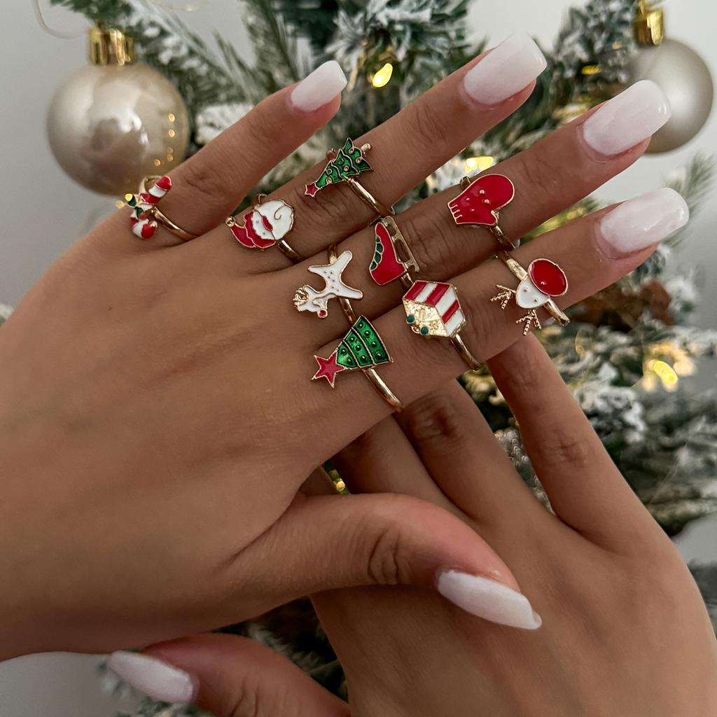 Ingemark 9Pcs/Set Christmas Tree Elk Santa Claus Rings Set for Women Vintage Gold Color Rings 2026 Christmas Couple New Jewelry