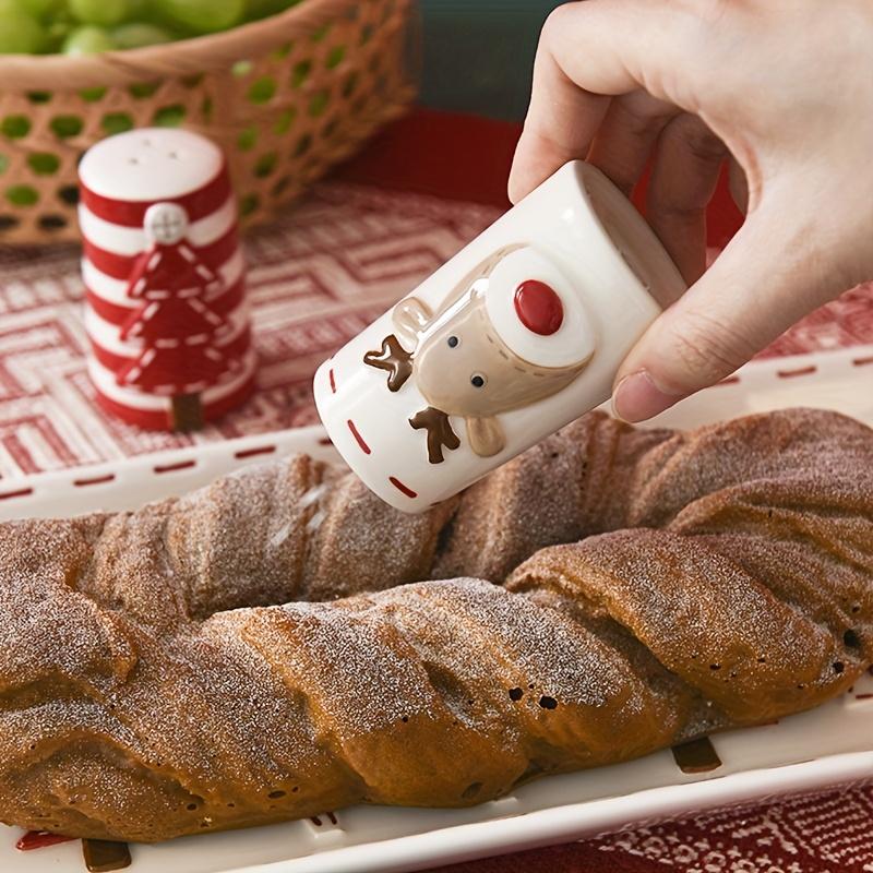 Scandinavian Santa Claus Ceramic Salt and Pepper Shaker Creative Embossed Peppermill High-Quality Seasoning Bottle, Best for Christmas