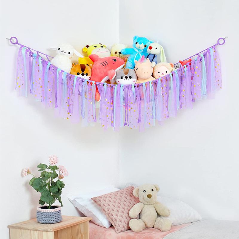 

Hammock with Tassels Storage Net for Stuffed Animals Holder and Plush Toy Hammock Soft Cuddly Toys Large Corner Hanging Net сливовый