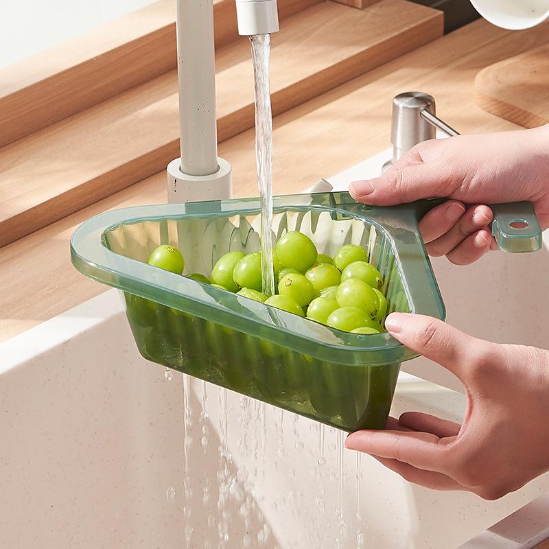 Drain Basket Triangular Non-Slip Easy Hanging Punch Vegetable Cleaning