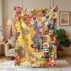 [2D FLAT PRINTING] 1pc Klimt Golden Circle Floral Famous Painting Themed Flannel Blanket - Large Size, Soft, Lightweight, and Warm, Suitable for All S