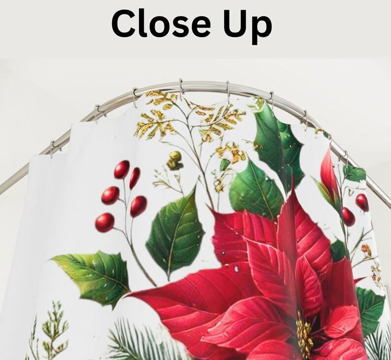 Floral Christmas Botanical Shower Curtain For Home Decor, Holiday Bathroom Curtain With Housewarming Gift Design For Festive