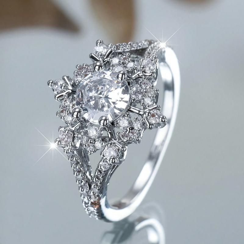 Eleganter weißer Schneeflocken-Design-Ring mit weißen Zirkonia für Damen, Geeignet für Weihnachten, Partys, Tägliches Tragen, Alle Jahreszeiten