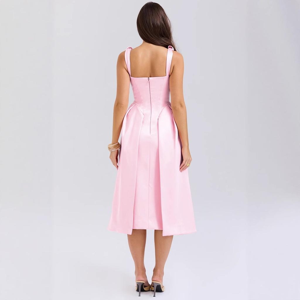 Summer new slim suspender long dress fashion solid color V-neck temperament dress