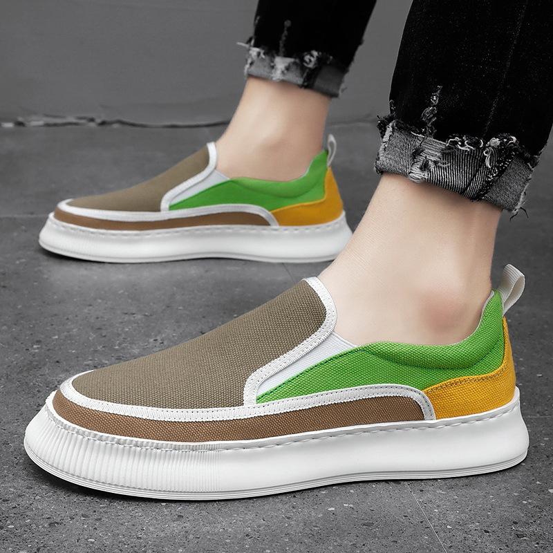 

Men s low-top foot-fitting casual board shoes autumn new color-matching little white shoes student Korean version thick-soled lazy canvas shoes 44