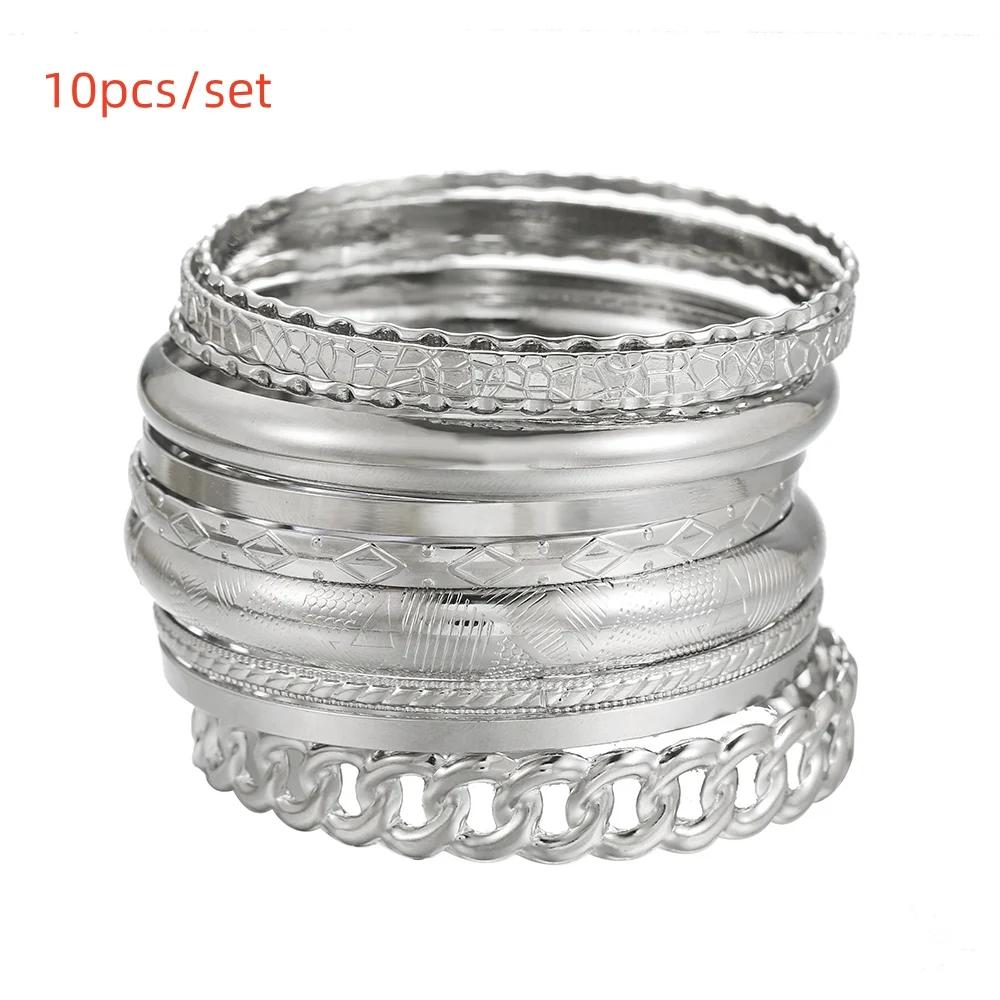 New Fashion Boho Punk 10Pcs/Sets Cuff Bracelets & Bangles For Women Love Pulseiras Bangle Set Feminina Jewelry Charm Gifts