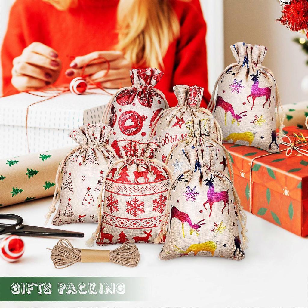 Drawstring Favor Pouches Christmas Candy Bag Assorted Colors Reusable Design For Children 48Pcs