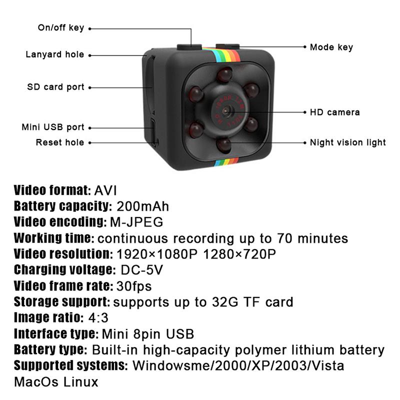 SQ11 1080p Mini Camera Micro HD Night Vision Body Cam 30 Frame Portable Device for Sports Activity