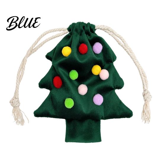 Seasonal Hanging Tree Small Trinket Bag Plush Drawstring Gift Accents Christmas Pom Bell Bags