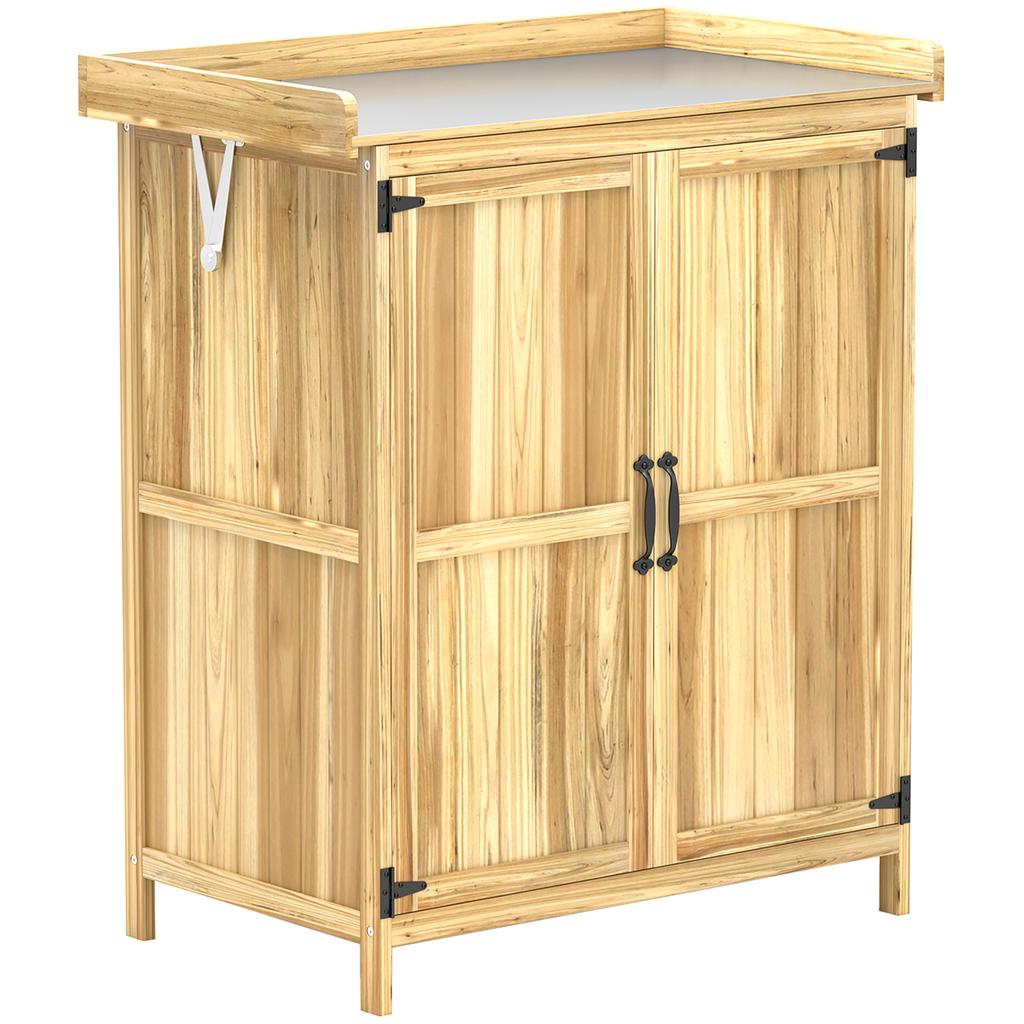 43 X 74cm Fir Wood Shed, with Metal Worktop - Natural Finish