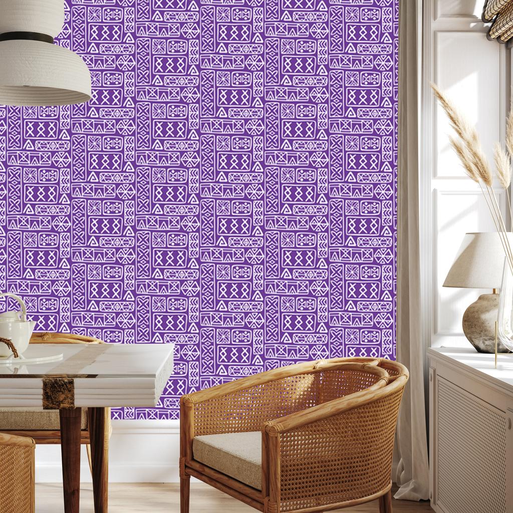 Polynesian Geometric Pattern Wallpaper Purple and Lavender 50x1000