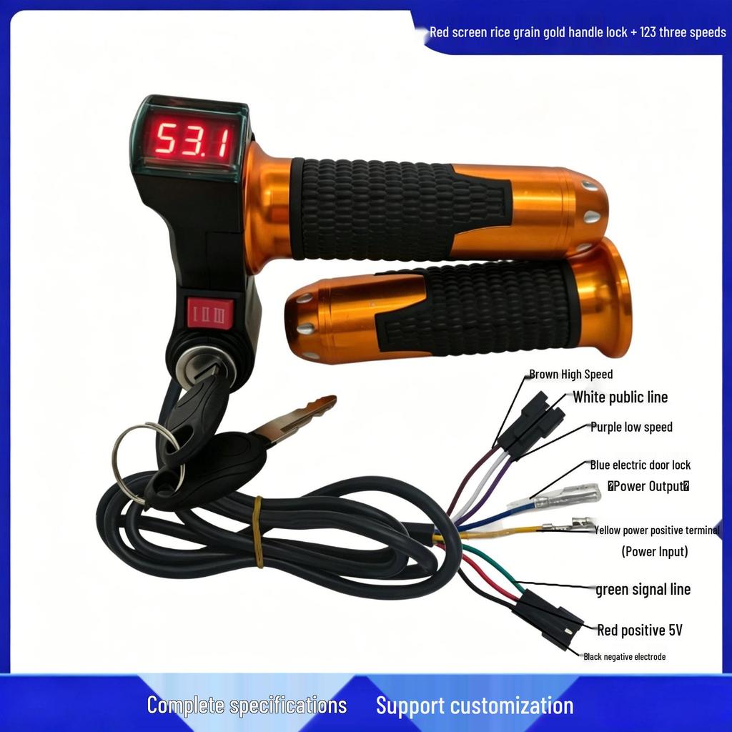Red Screen Rice Grain Throttle Grip with 23 Voltage Display & Three-Speed Settings (I, II, III) for Electric Vehicles
