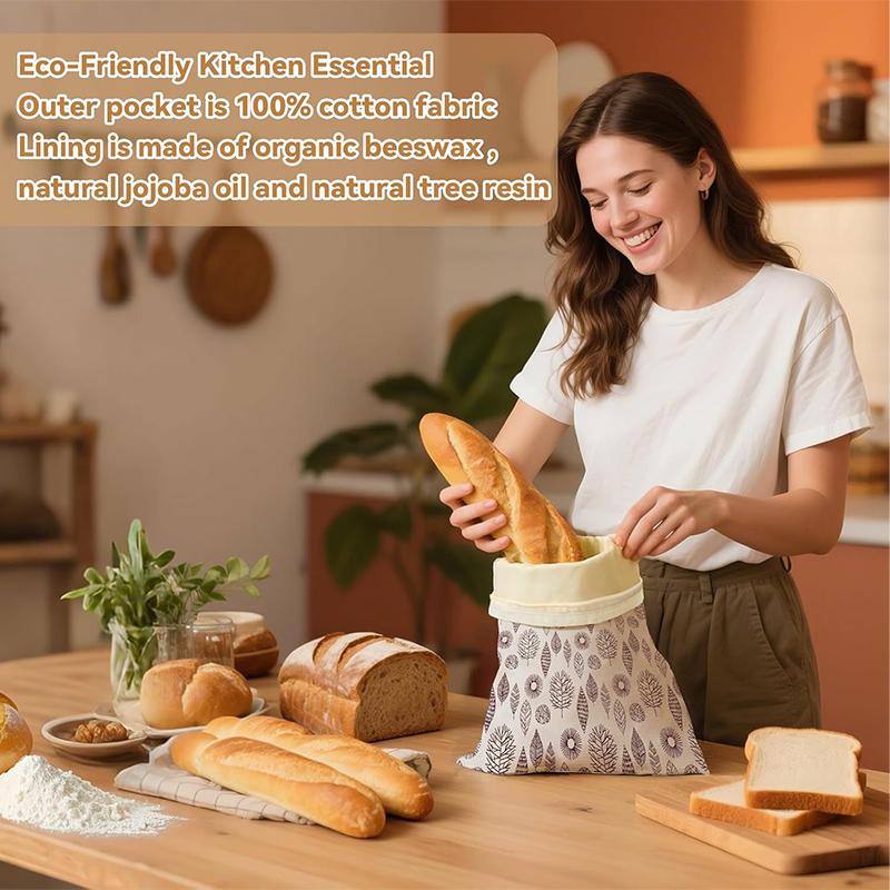 L Zipper Linen Cotton Beeswax Bread Bag Double-Layer with Buckle Reusable Food Storage for Bakery Eco-Friendly Sandwich Wrap