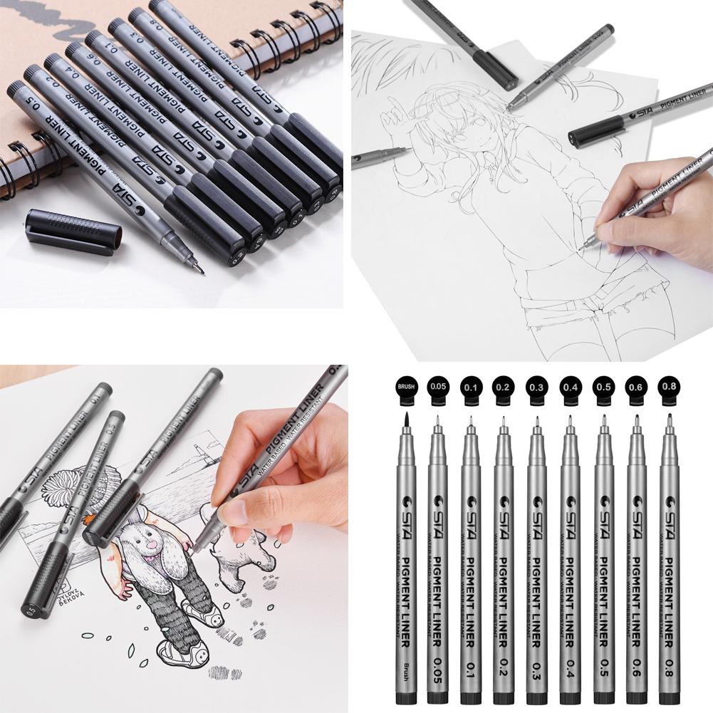 9Pcs Hand Painted Pens Waterproof Micro Line Pens Illustration Drawing Pens