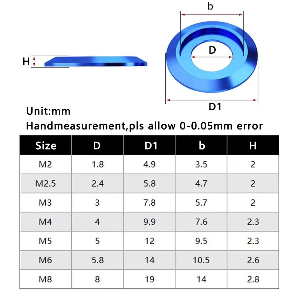 4-25 Stück Eloxierte Bunte Aluminiumscheibe M2 M2,5 M3 M4 M5 M6 M8 für Senkkopfschraube ISO7380 Elektronik Drohne DIY Dichtungen