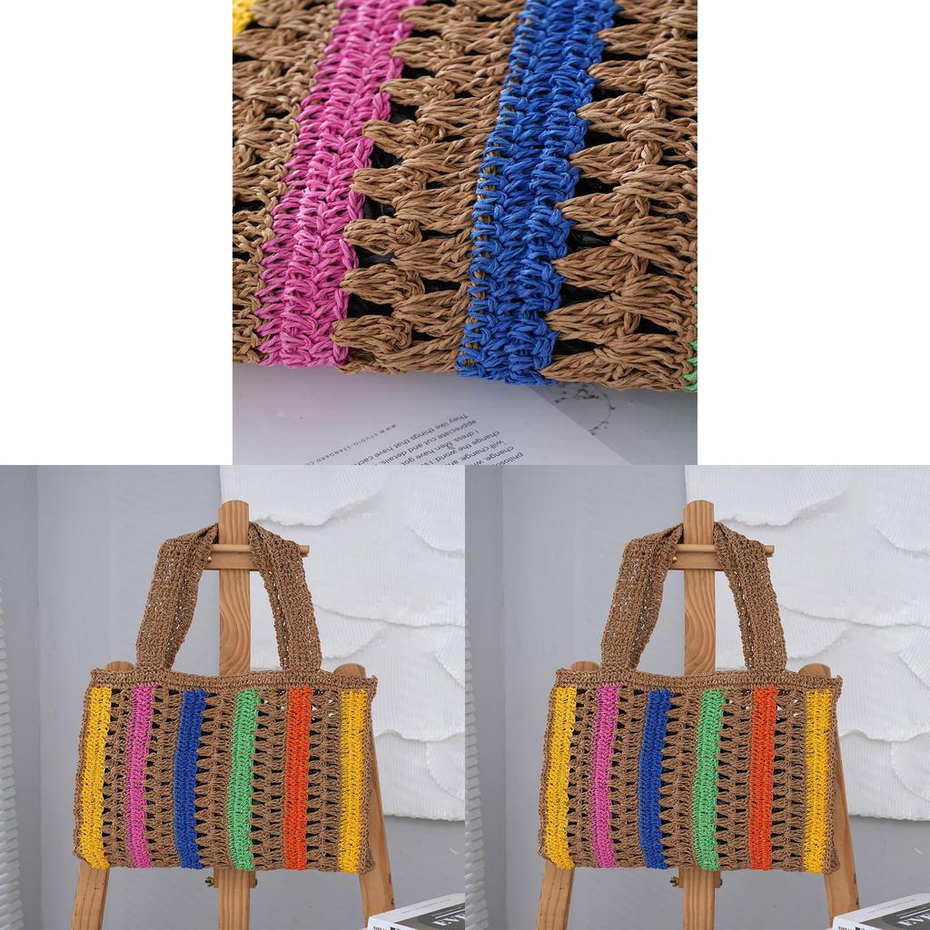 Cotton Rope Tote Bag With Openwork Stripes For Casual Daily Use