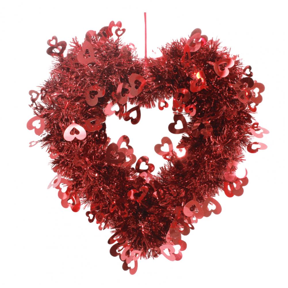 Love Heart Wreath Valentine s Day Heart-shaped Wreath Artificial Foil Tinsel Garland Indoor Outdoor Front Door Wall Hanging