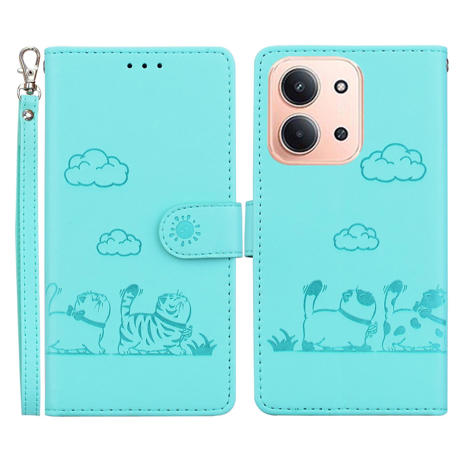 

For Xiaomi Redmi 15C 5G (EU) (173mm)/15C 4G (EU) (173mm) Case RFID Blocking Kitten Pattern TPU+PU Leather Phone Cover with Wrist Strap Green