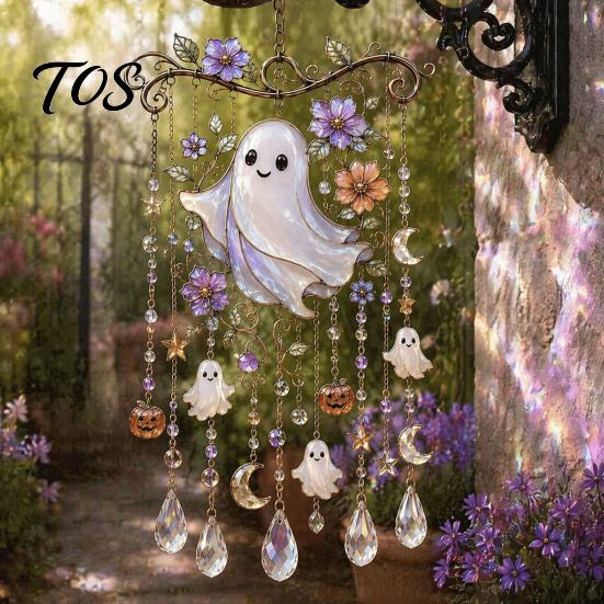 Handcrafted Spooky Home Accents Halloween Acrylic Wind Chime Pendant, Crystal Suncatcher Hanging Ornaments, Decorative Unique Seasonal Ornaments