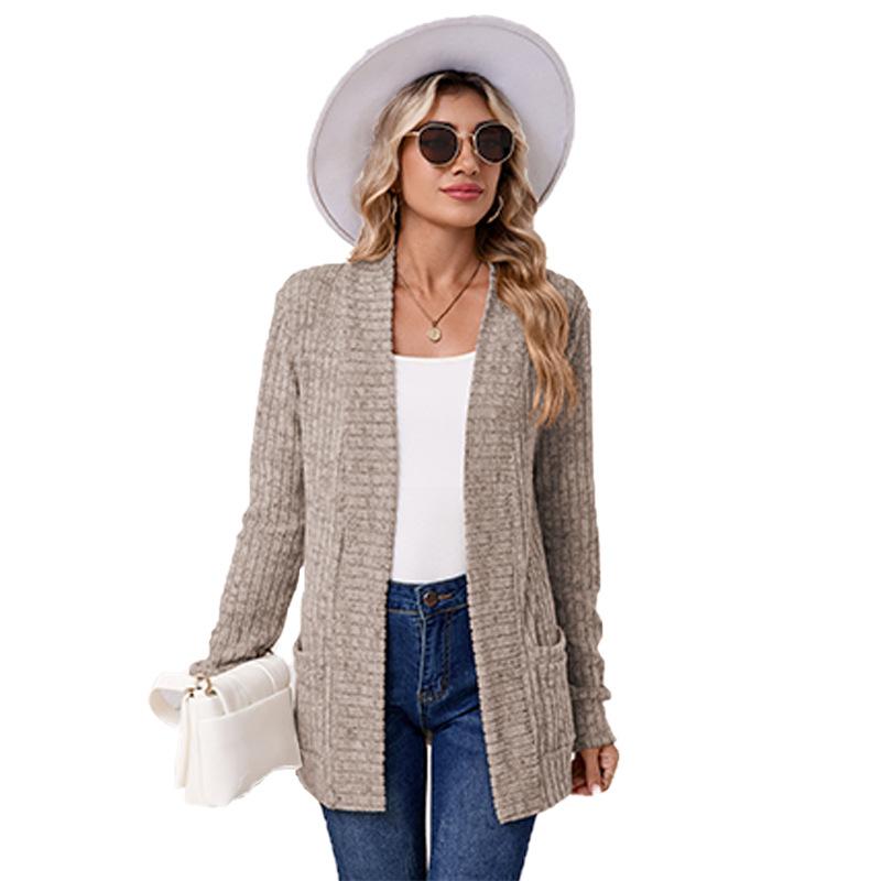 QICED Women s Vintage Casual Solid Color Print Autumn Winter Long Sleeve Jackets & Coats S