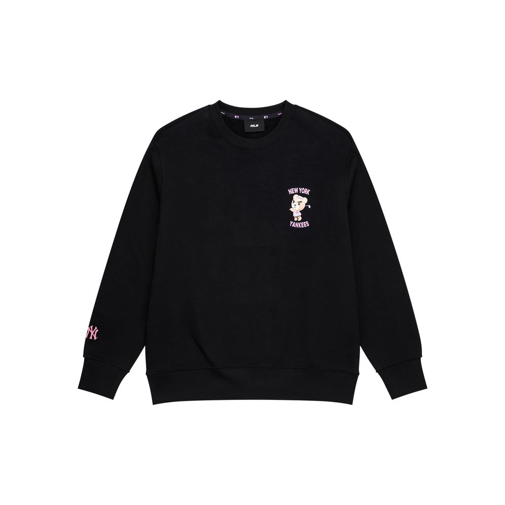 MLB 23FW New York Yankees Fashion Loose Wrinkled Bear Series Letter Logo Crewneck Sweatshirt Unisex sweatshirt Black 3AMTE0134-50BKS