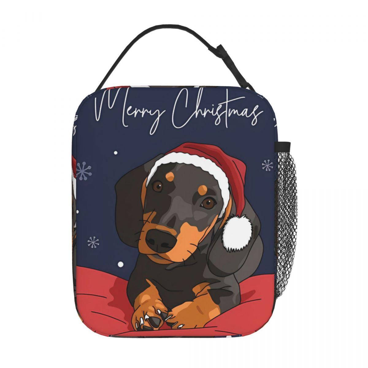 Teckel Chien Saucisse Noël Sac à Déjeuner Mignon Boîte à Lunch Pour Adulte Bureau Portable Sac Isotherme Sac Tote Imprimé Sacs Alimentaires One Size