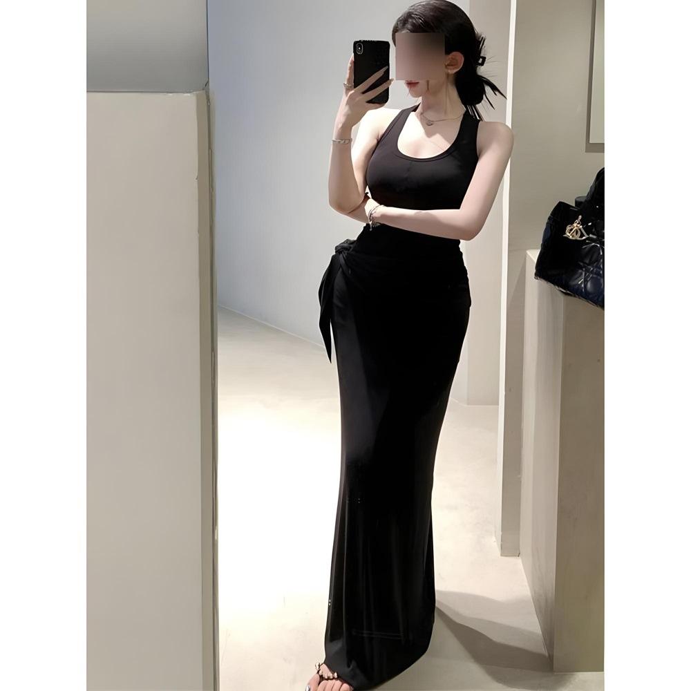 Slack waist U-neck I-shaped vest dress femininity thin niche triangle towel strap long dress