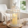 White Iron Candle Holders, Birdcage Frame with Butterfly Accent and Bird Top Detail, Antique Candlestick Lantern for Living Room, Entryway, or Study