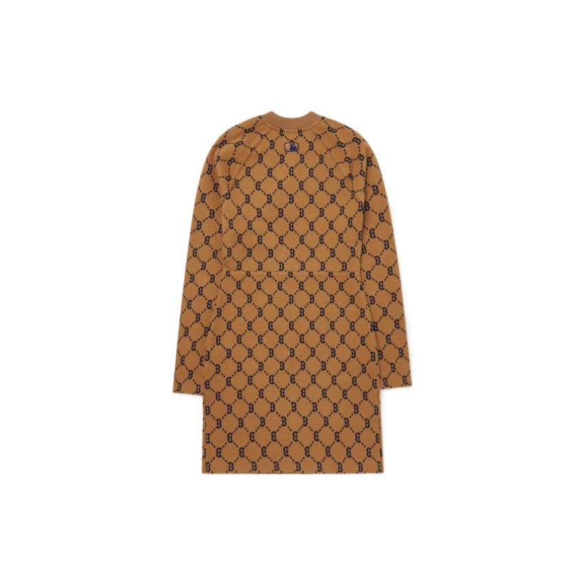 New MLB Old Flower Long Sleeved Dresses Women's Khaki 3FOPM0124-43BGD