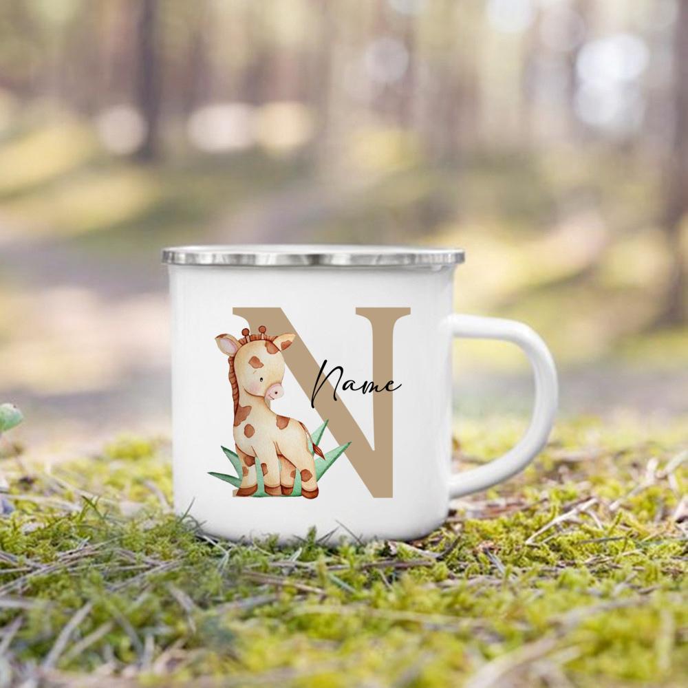 Personalized Mug for Kids Custom Deer Lion Initial with Name Cup for Boys Girls Child Handle Mugs Birthday Festive Gifts for Kid