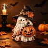 Halloween Party Supplies Wooden Ghost Ornament with Pumpkin Pattern, Double Sided Desktop Decoration, Spooky Tiered Tray Decor Decor, Wood Tabletop