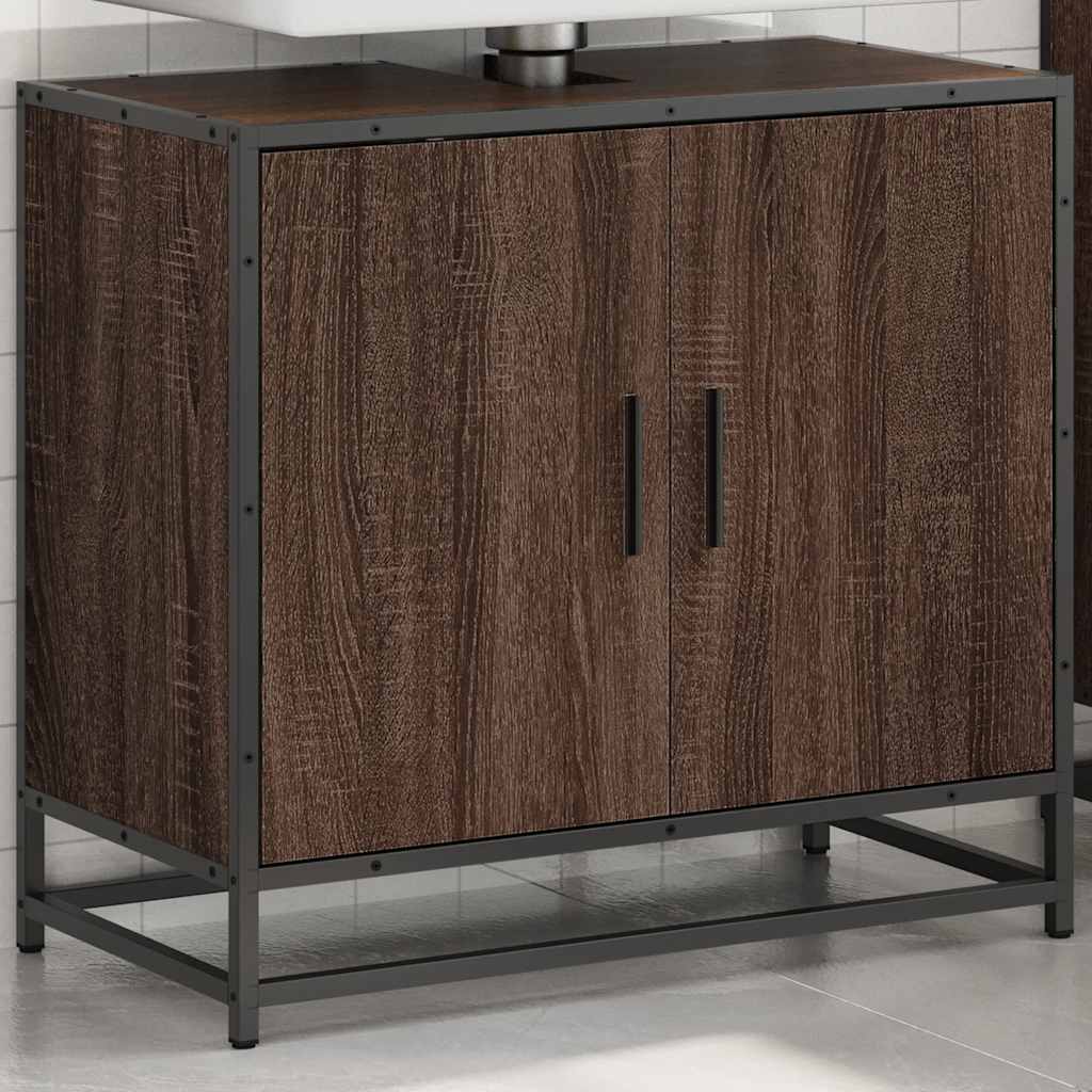Bathroom Vanity Unit Brown Oak Effect 65 X 33 X 60 Cm