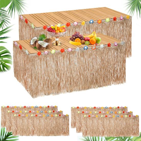 6 st Hawaiiansk Fransk Banner, Grässkirt Bordsfrans, Bordskjol med Färgglad