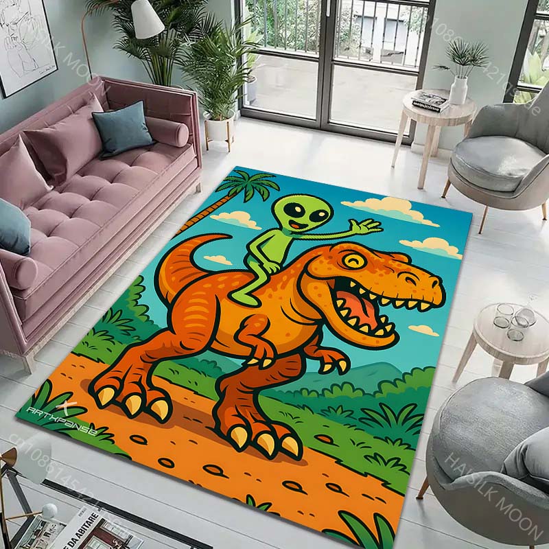 1PC Funny Aliens and Dinosaurs Carpet for Living Room Bedroom Bathroom Mat Creative Doormat Sofa Home Decor Large Size