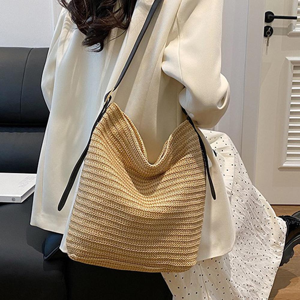 Handgeflochtene Strohtasche Große Kapazität Sommer Strand Umhängetasche Damen Mädchen Mode Handtasche Rattan Geflochtene Tragetasche für Damen